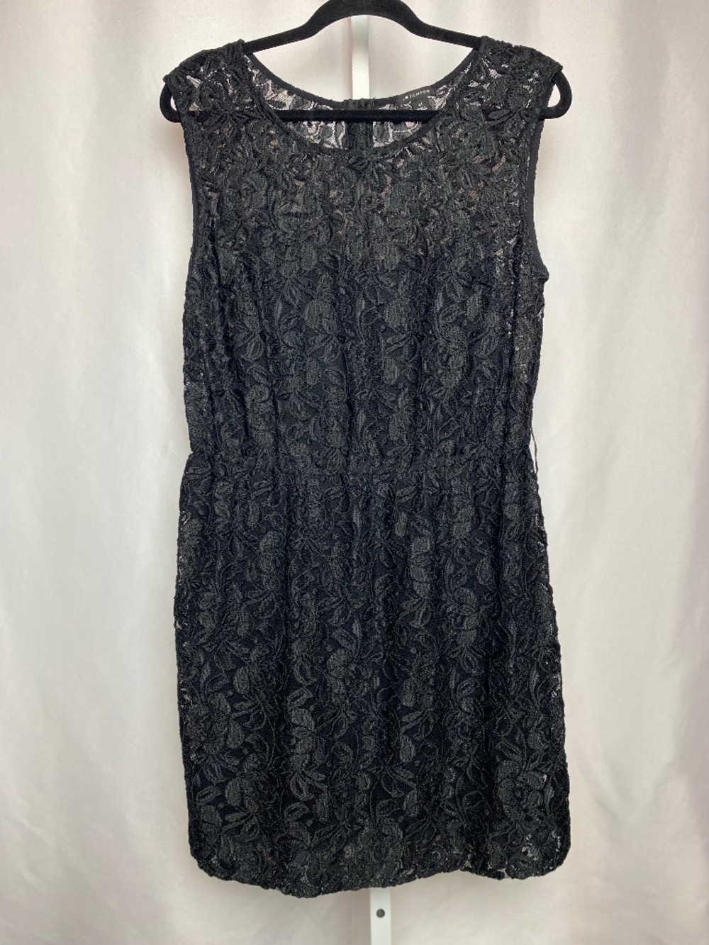 I Love Ronson Sleeveless Black Floral Lace Mini Dress with Elastic Waist Medium